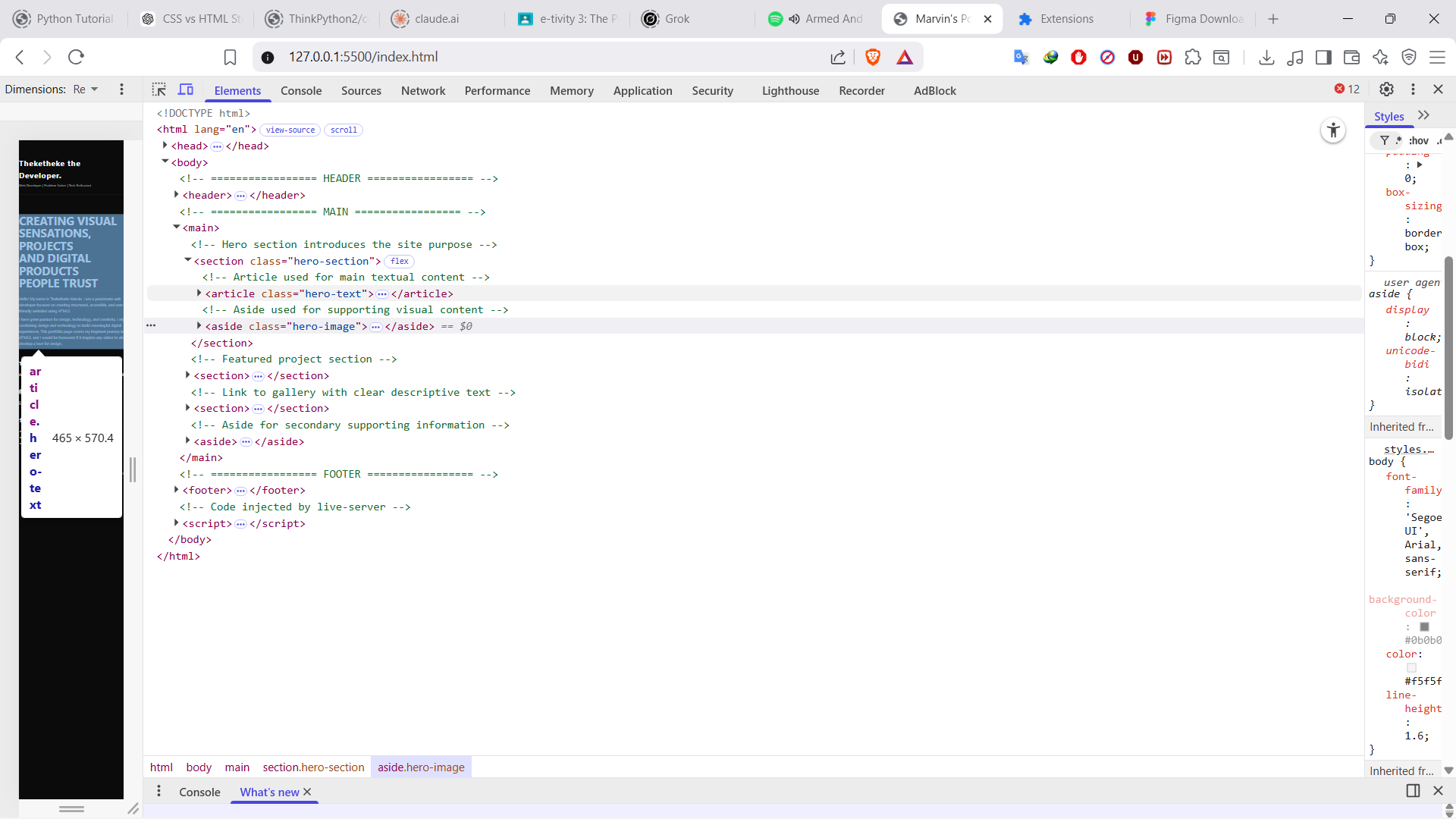 Semantic HTML structure example